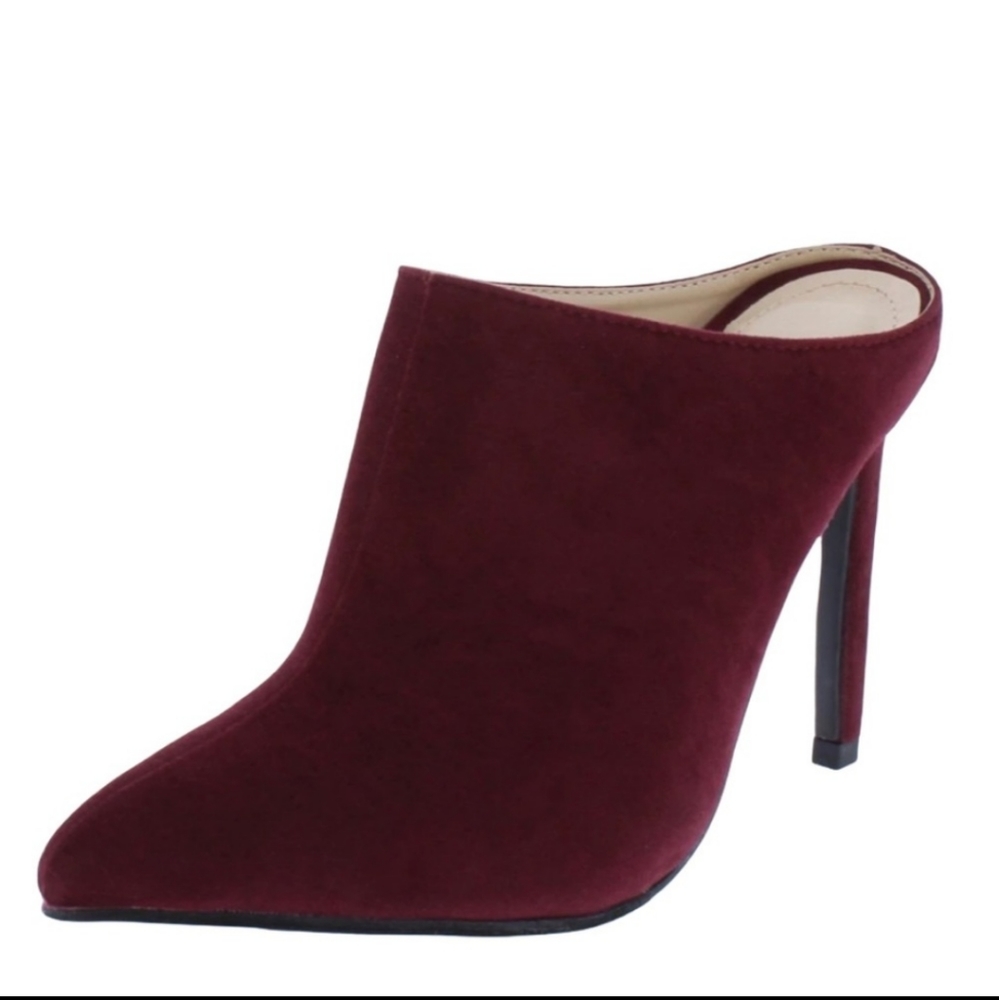 Anne Michelle Pointed Toe Suede Heels Mules